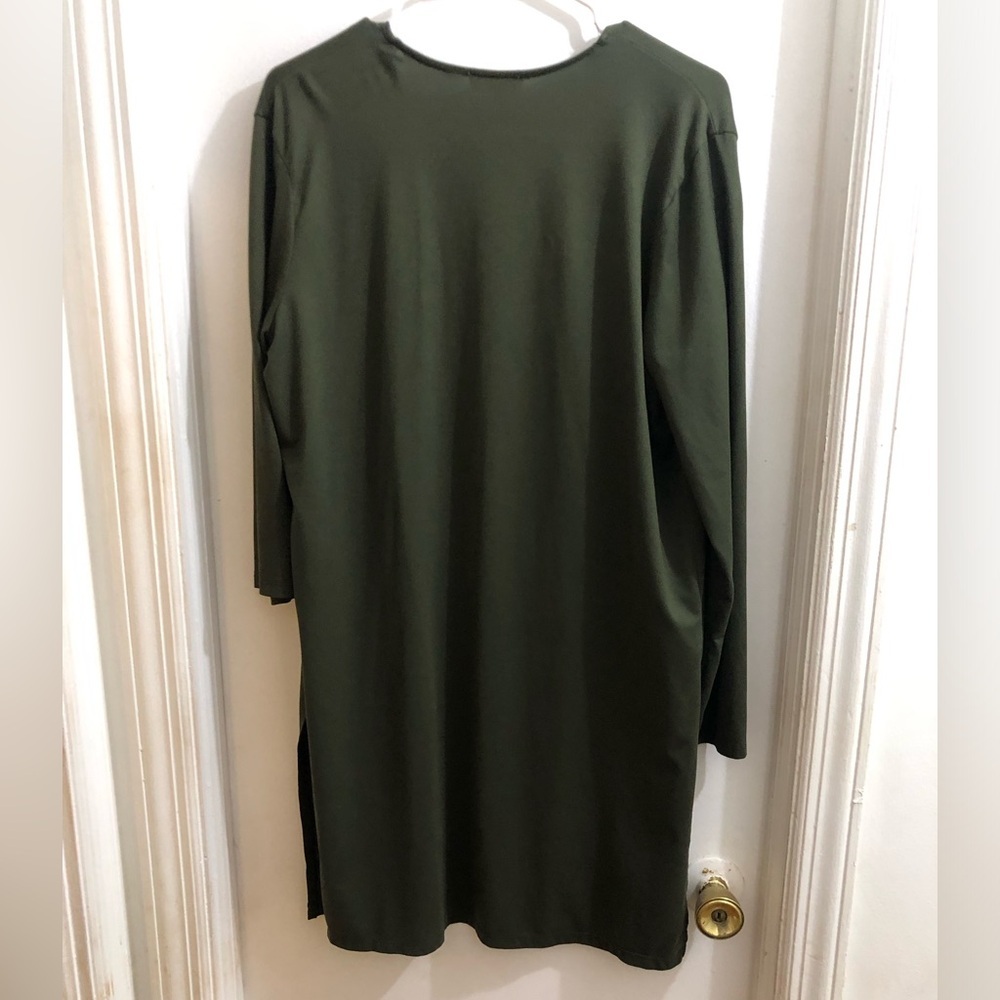Olive Green Longline Duster Cardigan Open Front Lightweight Knit Kimono style - Picture 4 of 5